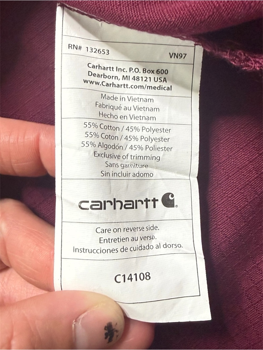 |NWT| CARHARTT Men’s Ripstop Scrub Top Burgundy Navy Colorblock V-Neck Medium - Picture 6 of 7